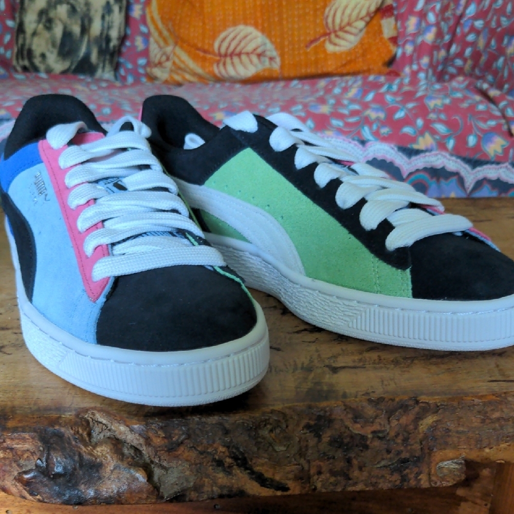 Puma Pink Green And Blue Suede Sneakers New, Women's Size 9